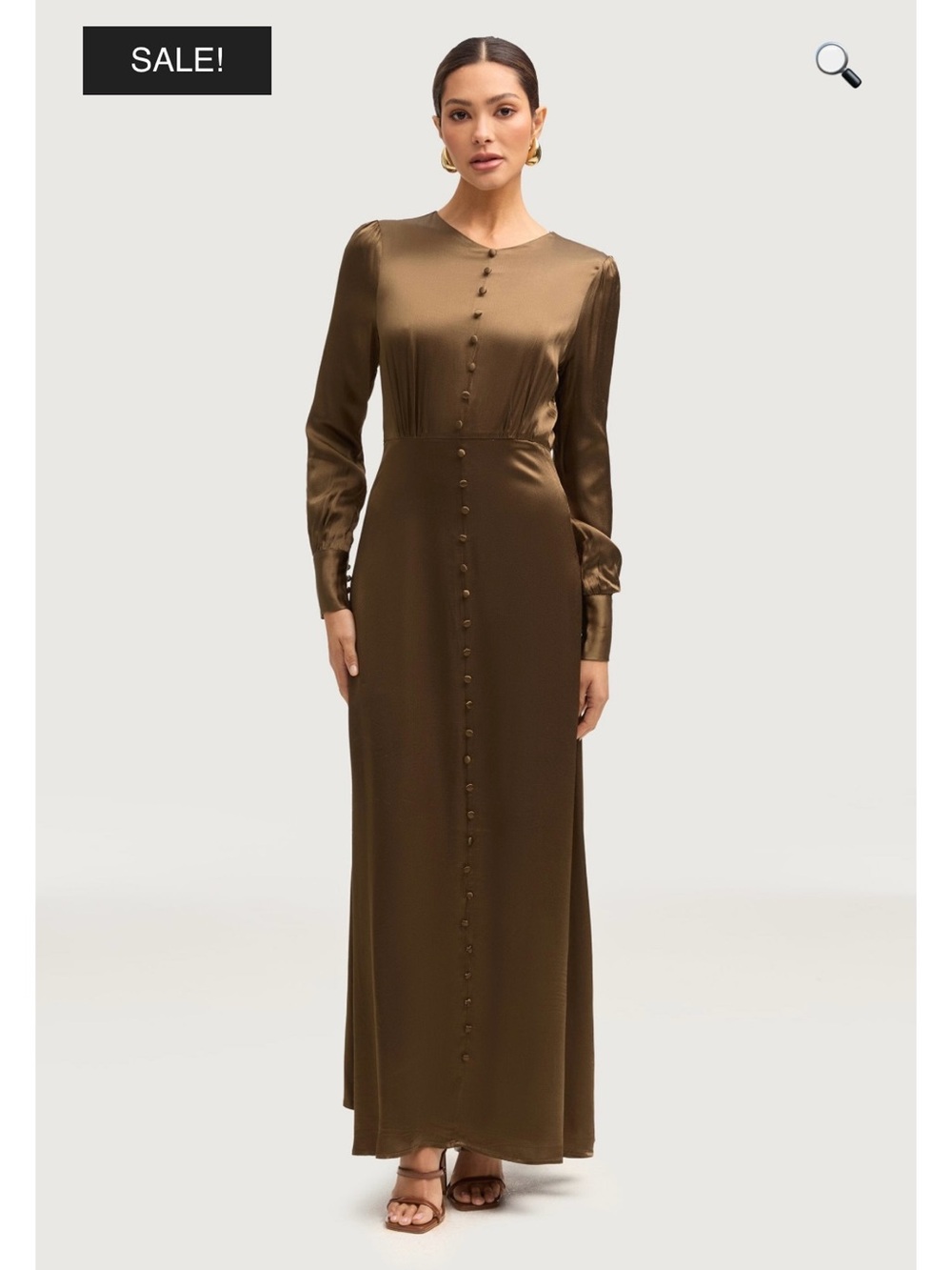 Veiled Aafiyat Button Front Silk Maxi Dress in Olive Night Size Medium